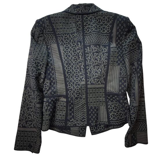 Emanuel Ungaro Women’s Patchwork Print Blazer Navy White Cotton Spandex Size 8 - Picture 2 of 16